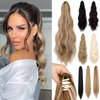Cephermer Ponytail Extension 22'' 24'' Long Wavy Straight Claw Clip in Pony Tails Hair Extensions Natural Looking Synthetic Hairpiece for Women Ginger Brown Mix Bleach Blonde
