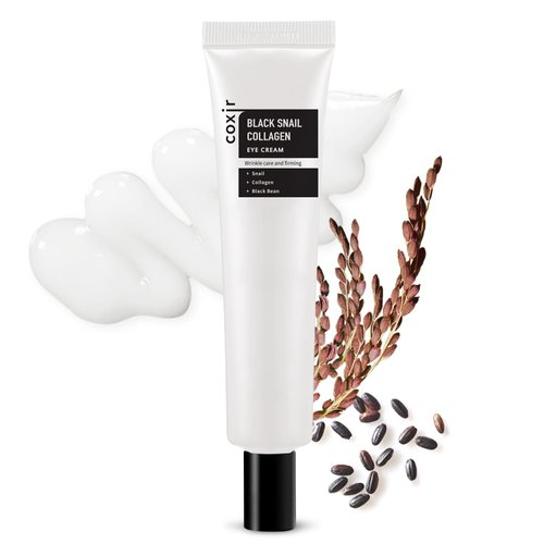 coxir BLACK SNAIL COLLAGEN EYE CREAM l Black-3-Complex: Black Rice, Bean, Sesame, Snail Mucin, Niacinamide, Collagen l Firming&Eye Puffiness l Korean Skin Care l Cruelty-Free [30ml/1.01 fl.oz]