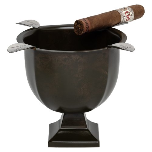 Stinky Cigar Ashtray, Tall Deep Bowl Design, 4 Stirrups, Windproof, Old Patina