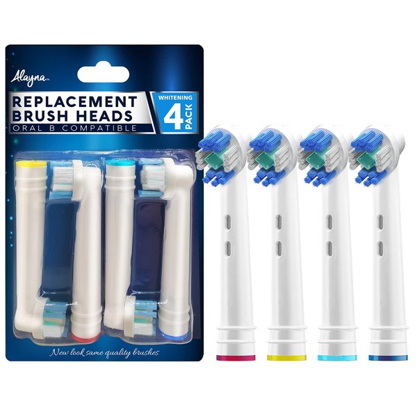 Professional White Replacement Toothbrush Heads w/ 3D Whitening, Compatible with Oral-B Braun Electric Toothbrush- 4 Pro Style- Fits The Oralb Kids Care 1000 Etc.