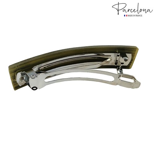 Parcelona Oblong Grey Beige 3 1/2 Inch Strong Grip Celluloid Automatic Hair Clips Sturdy No Slip Ponytail Hair Barrette Clips for Women and Girls, Made in France