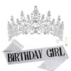 CHANACO Birthday Crown Tiaras for Women Birthday Girl Sash Silver Crystal Birthday Tiara Rhinestone Birthday Headband Princess Crown for Girls Hair Accessories Happy Birthday Party Decorations