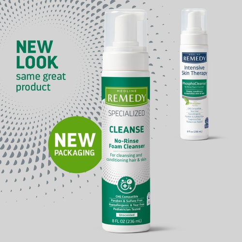 Medline Remedy Specialized No-Rinse Foam Cleanser, Gentle Skincare Solution, 8 oz. Bottle