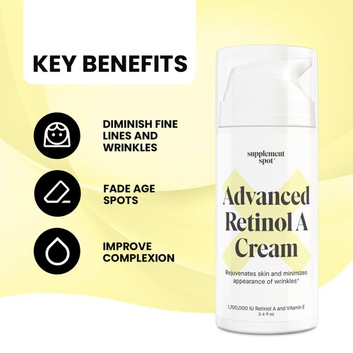 Supplement Spot Advanced Retinol A Cream - Retinol Moisturizer Cream w/Vitamin E, Coconut & Almond Oil- Retinol Daily Anti-Aging Cream for Face – Best Retinol Cream for Smoother Looking Skin (3.4 oz)