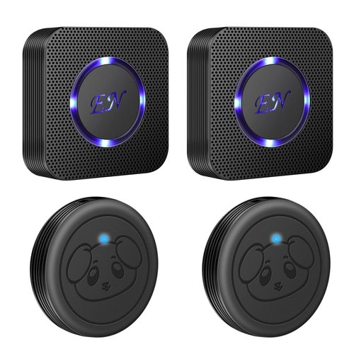 EverNary Dog Door Bell Wireless Doggie Doorbells for Potty Training with Warterproof Touch Button Dog Bells (2 Receiver 2 Transmitters, Black)