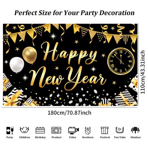 Happy New Year Decorations 2025 New Year Party Decorations New Year banner New Year backdrop New Year Eve Party Supplies 2025