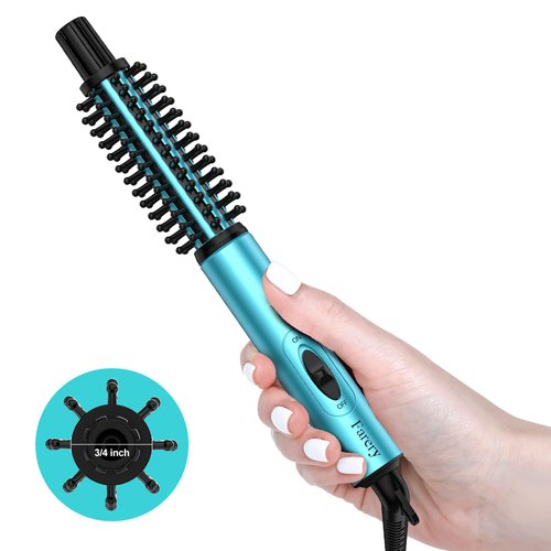 FARERY Mini Thermal Brush, Curling Iron Brush 3/4 Inch, Heated Round Brush for Volumizing and Small Curls, Travel Size Curling Iron for Short & Medium Hair, Dual Voltage, Instant Heat 392°F, Blue