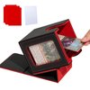 efunkdog Card Deck Box with MTG Commander Display Window, Trading Card Deck Case Holds 100 Double Sleeved Cards, PU Leather Card Storage Box for TCG with 2 Dividers and 1 Toploader (Black&Red)