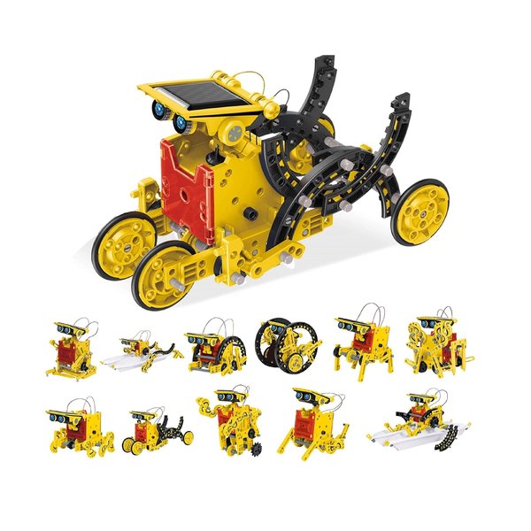 PicassoTiles STEM Kids Solar Powered Transformer Robot Educational Learning Engineering Building Toy 12-in-1 Creative Unique Transformation Renewable Energy Science Experiment DIY Kit Boy Girl Age 8+