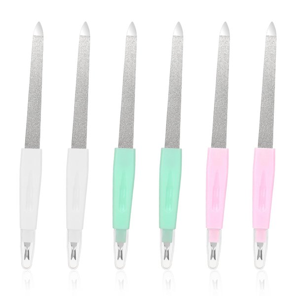 Giantree 6pcs Metal Nail Files, Double Head Nail Files for Natural Nails Made of Stainless Steel, Fingernail Files with Pointed Tip Non Slip Handle Double Sided Sapphire Grit Nail Filer(multicolor)