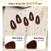 Morily Press on Nails Almond, Dark Brown Short Fake Nails with Designs Reusable Acrylic False Nails Glossy Full Cover Stick on Nails for Women
