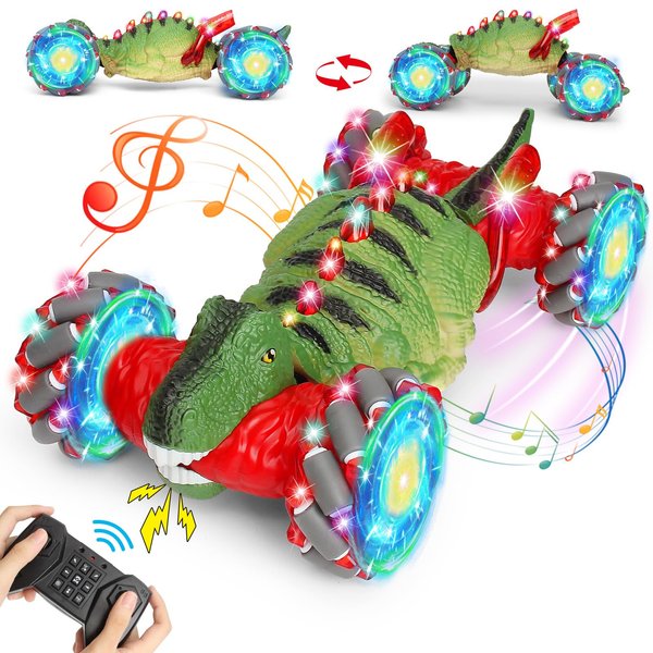 Yerloa Dinosaur Toys for Kids 3-5 5-7 Christmas Birthday Gifts for Boys Girls, Remote Control Dinosaur for Boy 4-7 8-12, RC Car with Light & Music, RC Stunt Twist Car Dino Toys for Ages 3 4 5 6 7 8 9