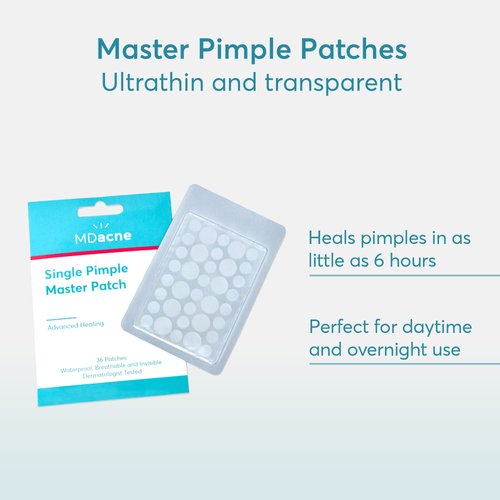 MDacne Pimple Patches for Face Acne Treatment, 36 Hydrocolloid Patches - Absorbs Oil & Pus from Clogged Pores - Ultrathin & Transparent Blends with All Skin Tones - Safe for Sensitive Skin