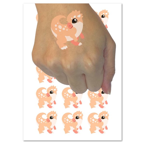 Chibi Pachycephalosaurus Dinosaur Temporary Tattoo Water Resistant Fake Body Art Set Collection - 15 2" Tattoos (1 Sheet)