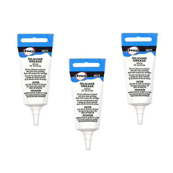Danco 88693P Waterproof Faucet O-Rings | Silicone Lubricant | Plumbers Grease | 0.5 oz | 3-Pack