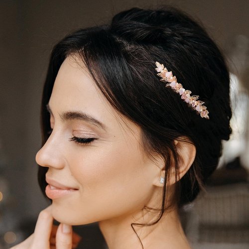 AW BRIDAL Pink Bridal Hair Comb Wedding Hair Piece Bride Hair Clip Bridesmaid Wedding Hair Accessories (Gold)