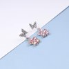 Sttiafay Vintage Pink Crystal Flower Earrings Butterfly Flower Drop Earrings Silver Rhinestone Butterfly Stud Earrings Pink Gemstone Butterfly Earrings Jewelry for Women and Girls