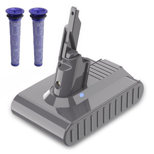 POWTREE Upgraded 6000mAh 21.6V V7 Battery Replacement for Dyson V7 Battery Motorhead Pro V7 Trigger V7 Animal V7 Car + Boat Handheld V7 HEPA Vacuum Cleaner Li-ion Battery +2 Filters