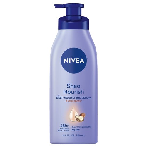 NIVEA Shea Nourish Body Lotion, Dry Skin Lotion with Shea Butter, Moisturizing Lotion for Dry Skin, 16.9 Fl Oz Pump Bottle