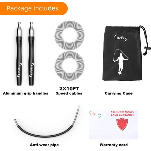 Jump Rope, High Speed Weighted Jump Rope - Premium Quality Tangle-Free - Self-Locking Screw-Free Design - Skipping Rope for Workout Fitness, Crossfit & Home Exercises (Black)