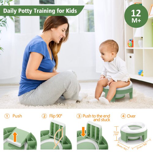 MCGMITT Portable Potty for Kids Travel - Foldable Training Toilet Chair for Toddler Girls with Storage Bags, Potty Training Toilet for Outdoor and Indoor Easy to Clean(Green)