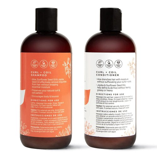 CIBU Curl + Coil Shampoo and Conditioner Bundle 90004 Cleanses, Hydrates, Revitalizes, Detangles & Preserves Natural Curl + Coil for Frizz-Free Smooth Manageable Hair | Sulfate-Free 11.83oz Pack of 2
