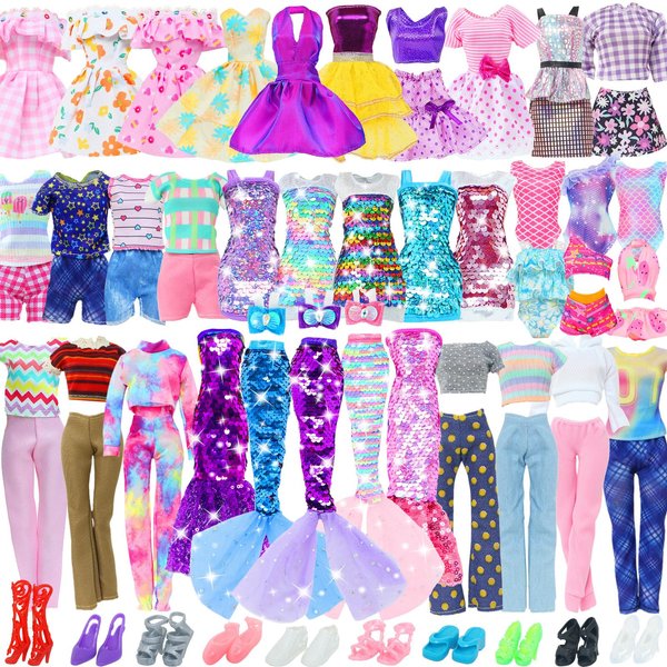 20pcs Doll Clothes and Accessories Mermaid Outfit Sequin Dresses Fashion Dresses Tops Bottoms Pants Short Skirt Swimsuit Bikini Shoes Dollhouse Accessories for 11.5 inch Girl Doll