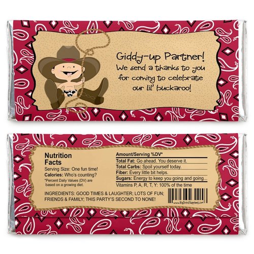 Big Dot of Happiness Little Cowboy - Western Candy Bar Wrappers Baby Shower or Birthday Party Favors Set 24