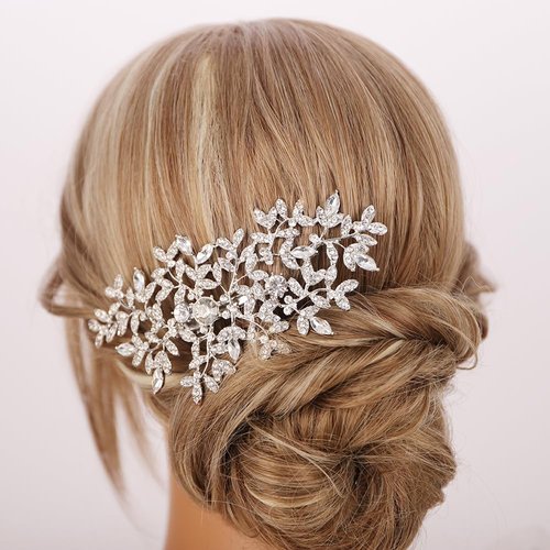 Rumtock Vintage Leaf Rhinestones Beads Silver Hair Clip for Women Girls Wedding Hair Styling Jewelry Elegant Hair Piece for Special Occasion