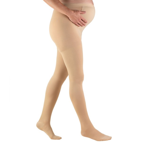 Truform 20-30 mmHg Maternity Compression Pantyhose, Tummy Support for Pregnant Belly, Beige, Petite