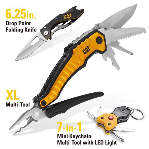Cat 3 Piece 9-in-1 Multi-Tool, Knife, and Multi-Tool Key Chain Gift Box Set - 240125