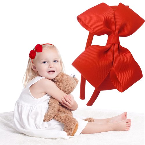 2 Pack Christmas Red Bow Ribbon Headbands for Little Girls Toddlers Cosplay Princess