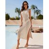 BMJL Womens Swimwear Cover Ups Crochet Hollow Out Long Bathing Suit Coverup Bikini Sleeveless Side Split Beach Dress Apricot
