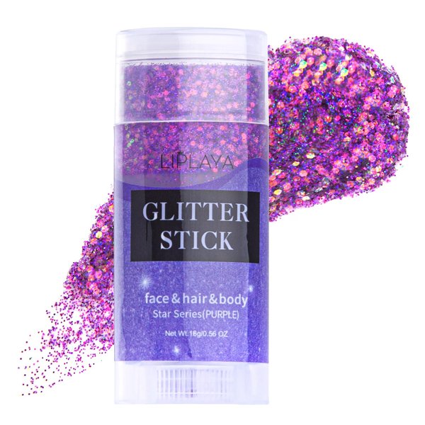 BowJian Purple Body Glitter Gel Hair Glitter Lip Eye Singer Concert Face Glitter Sequins Glitter Hairspray Sparkling Holographic Glitter Face Paint Rave Hair Festival Accessories Glitter Makeup 0.56oz