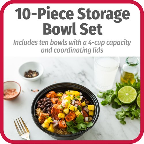 Goodcook Microwavable and Freezer Safe Meal Prep Bowl, 10 Pack, Black, 4 cups