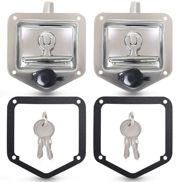Tutor Auto 2Pcs Trailer Door Latch T-Handle Lock Highly Polished Stainless Steel Keys with Gasket - Folding T Handle Latch RV Camper Truck Trailer Toolbox