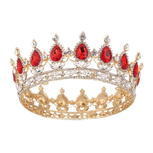 SSNUOY Queen Crown for Women Full Round Birthday Cake Topper Red Rhinestone Crown Queen Tiara