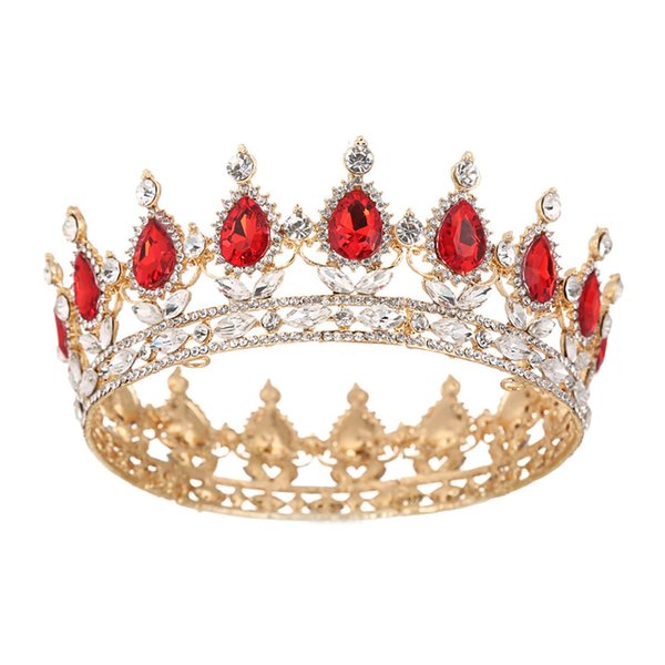 SSNUOY Queen Crown for Women Full Round Birthday Cake Topper Red Rhinestone Crown Queen Tiara