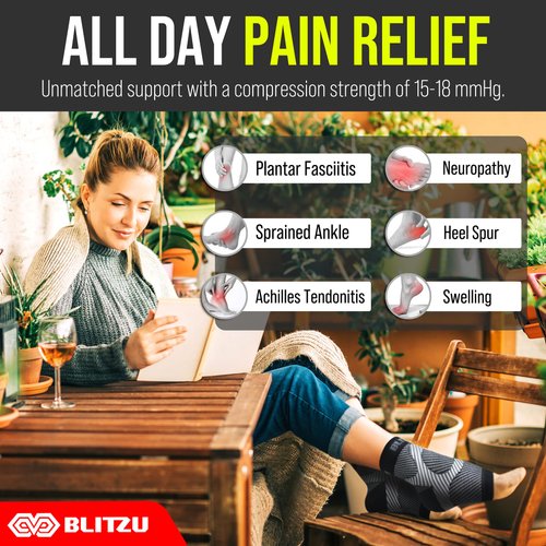 BLITZU Compression Socks for Plantar Fasciitis, Achilles Tendonitis Relief. Ankle Compression Sleeve for Heel Spurs, Foot Swelling, Fatigue & Sprain. Arch Support Brace for Sports, Gym White S-M