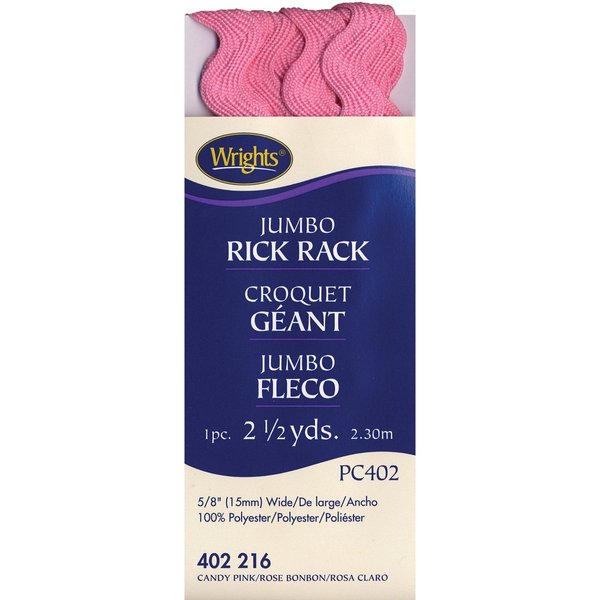 Wrights 117-402-216 Polyester Rick Rack Trim, Candy Pink, Jumbo, 2.5-Yard