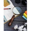 Deconoor 10X Handheld Magnifying Glass Lens, Antique Brass Magnifier, Fine Print Reading, Inspection, Coin & Stamp, Astrologer, Science, Low Sight Elderly, with Wooden Handle, Collectible Décor Gift