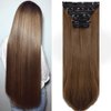 LELINTA 18" Straight Long 4 PCS Set Thick Clip in on Synthetic Hair Extensions Hairpieces for Women Light Chestnut Brown