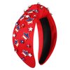 NVENF 4th of July Headbands, American Flag Star Headband Pearl Crystal Rhinestone Knotted Headbands Patriotic 4th of July Accessories Outfits for Women Holiday Gifts (Star A-Red)