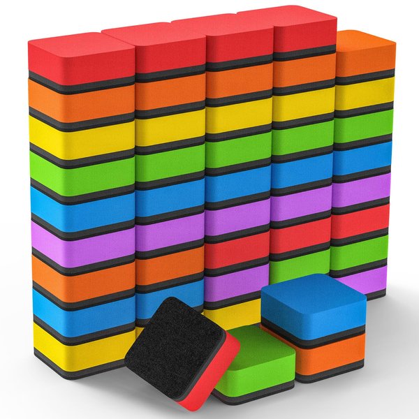 MaxGear Whiteboard Eraser, 48 Pack Magnetic Dry Erase Erasers, Dry Erasers for Whiteboard, White Board Erasers, Dry Erasers Bulk for Classroom, Office, Home (6 Color Set, 2 x 2 x 0.6 Inch)