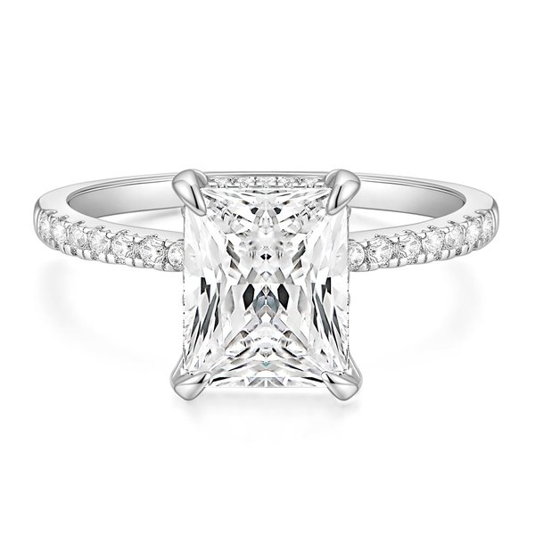 TIGRADE 4CT Engagement Ring for Women Radiant Cut Cubic Zirconia Wedding Band CZ Promise Anniversary Ring Size 3-12.5, Silver, Size 7
