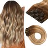 Sindra Hair Extensions Real Human Hair Clip ins 14Inch Balayage Dark Brown Ombre Light Brown Blonde Clip in Hair Extensions Real Human Hair Remy Straight For Woman 100G 6Pcs(clip#3/8/22-14inch)