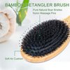 OWIIZI Natural Boar Bristle Brush for Women Mens Kid Soft Boar Bristle Hair Brush Bamboo Detangler Brush and Tail Comb Set for Long Curly Fine Hair
