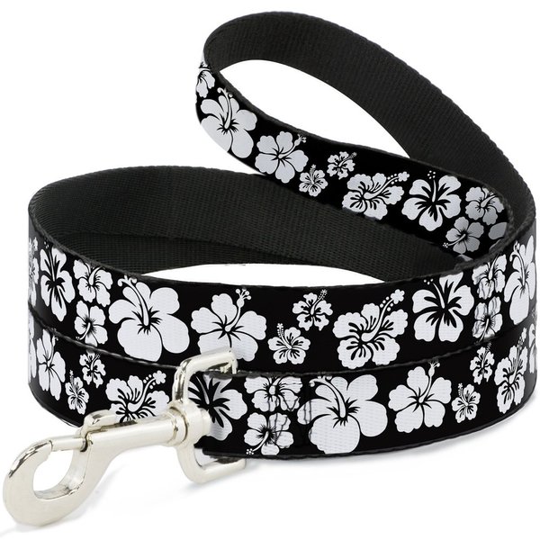 Buckle-Down Pet Leash - Hibiscus Black/White - 4 Feet Long - 1" Wide