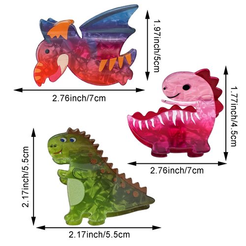 3 PACK Dinosaur Hair Clip, Acrylic Hair Clip, Acetate hair clips, Y2k Accessories Cute Small Hair Clips for Thick Hair for Women Girls(Style 2)