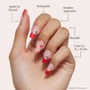Glamnetic x Hello Kitty® and Friends Press On Nails - Hello Kitty® Red | Red French Tip Short Coffin Graphic Nails in a Glossy Finish | 15 Sizes - 30 Nail Kit with Glue